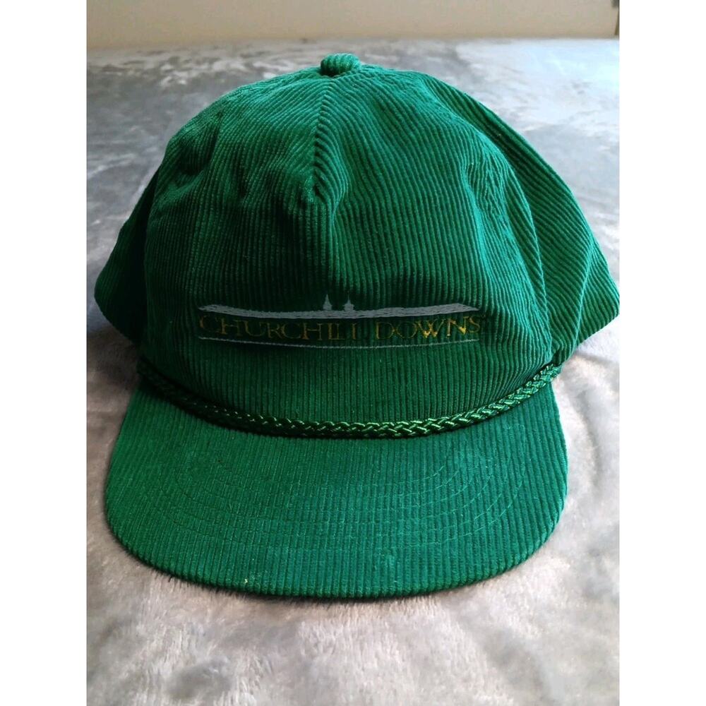 Vintage Corduroy Churchill Downs Hat Roped Snapback Green